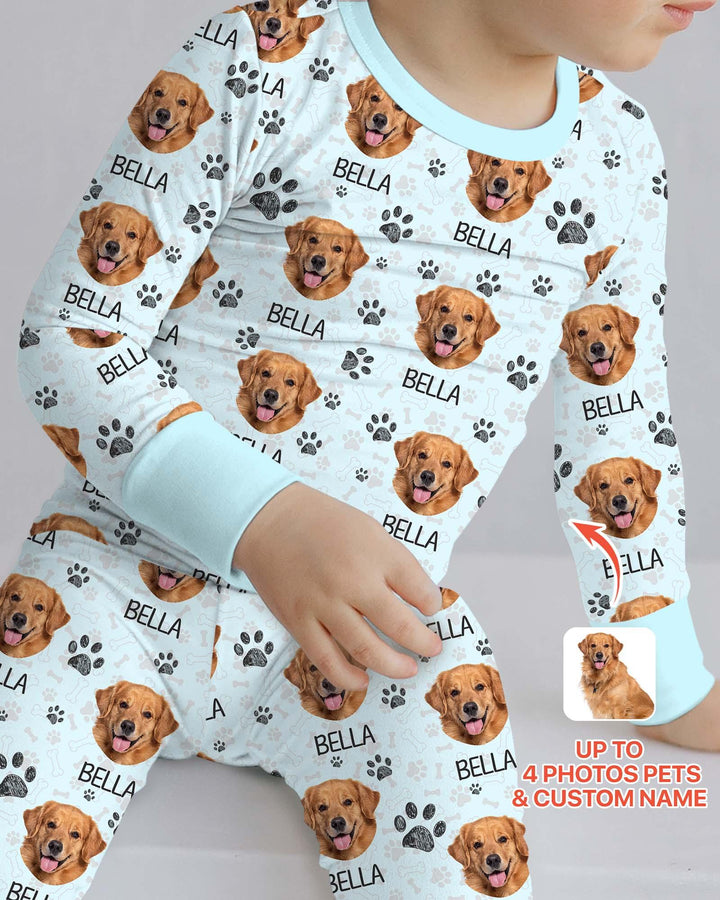 Pijama de dos piezas de bambú con manga larga y foto personalizada de perro con huella