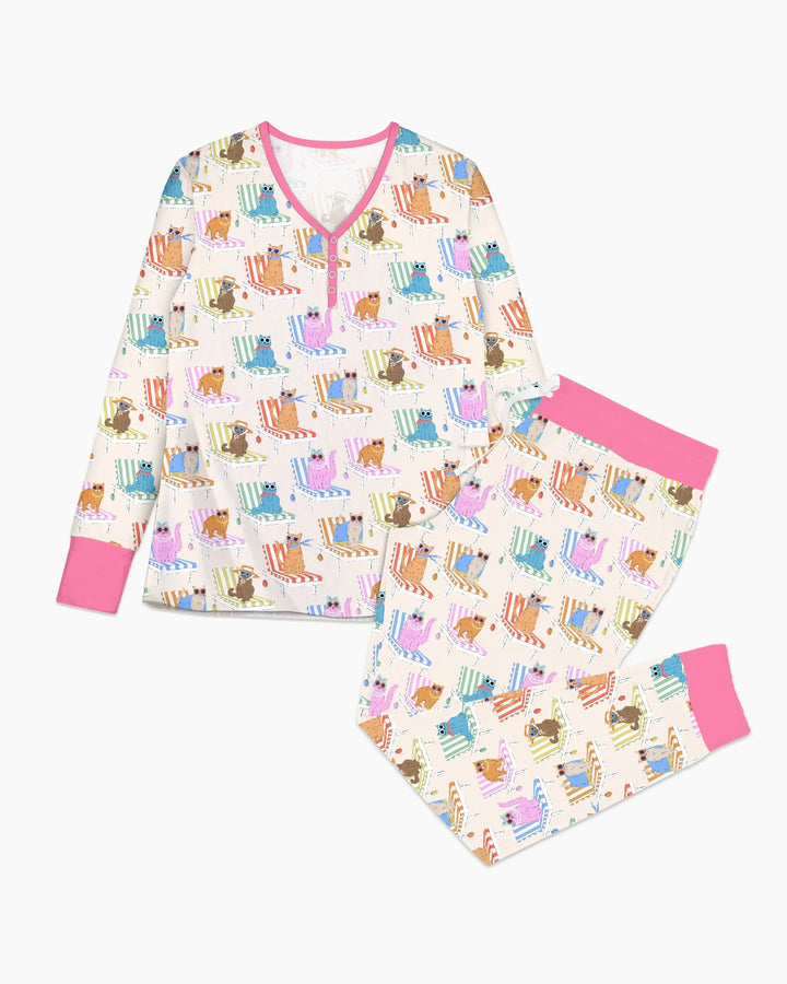 Meow Sunbathing Mommy & Me Matching Bamboo Women Pajama Set