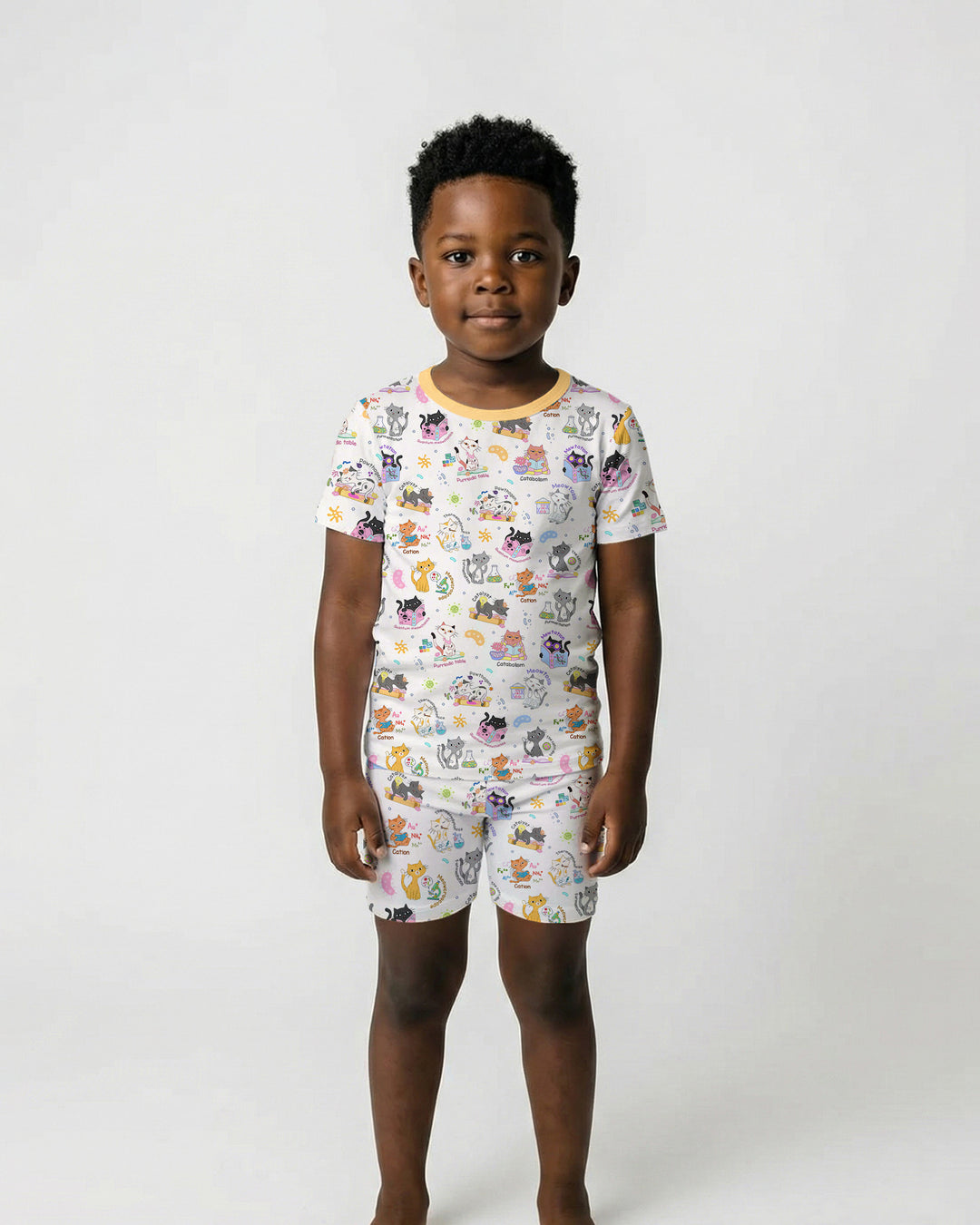 Funny Cat Love Scientist Bamboo Two Piece Short Sleeve Shorts Pajama Set