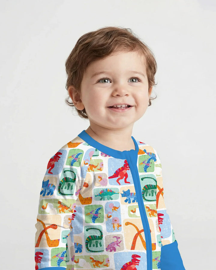 Pijama enterizo de bambú convertible Rainbow Dino Friends a juego para toda la familia