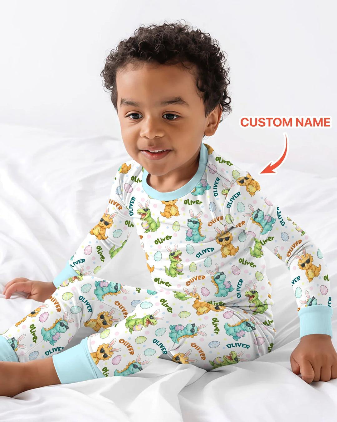 Custom Name Dinosaur on the Hunt Two Piece Long Sleeve Pajama Set