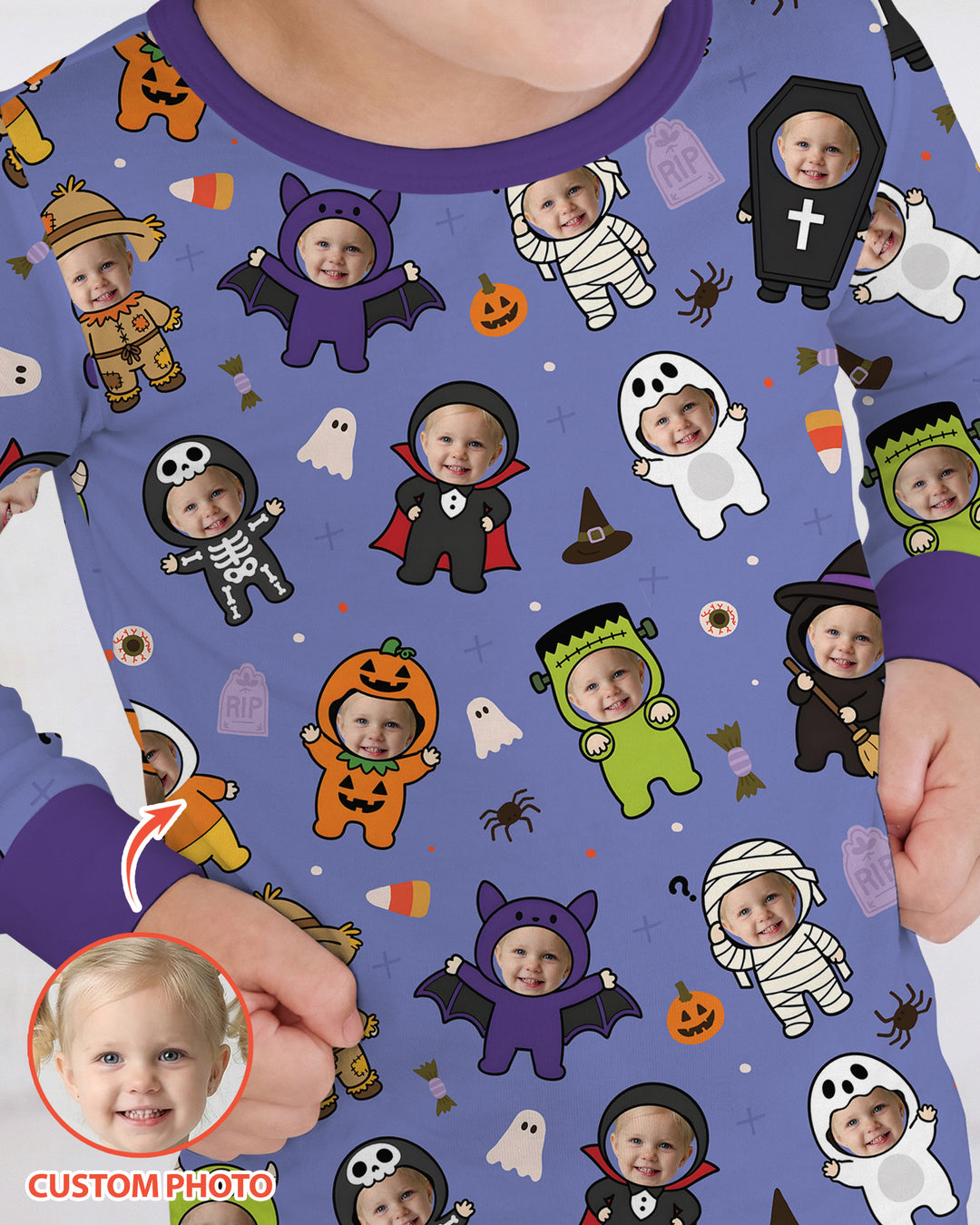 Custom Photo Little Halloween Crew Bamboo Two Piece Long Sleeve Pajama Set