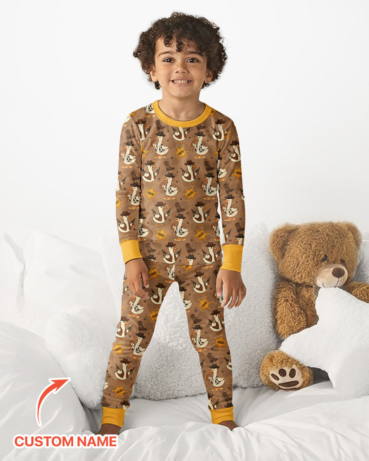 Custom Name Wild West Goose Bamboo Two Piece Long Sleeve Pajama Set