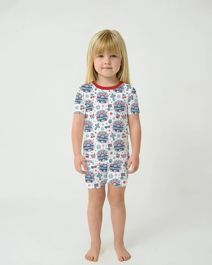 One Nation Under God Family Matching Bamboo Two Piece Short Sleeve Shorts Pajama Set
