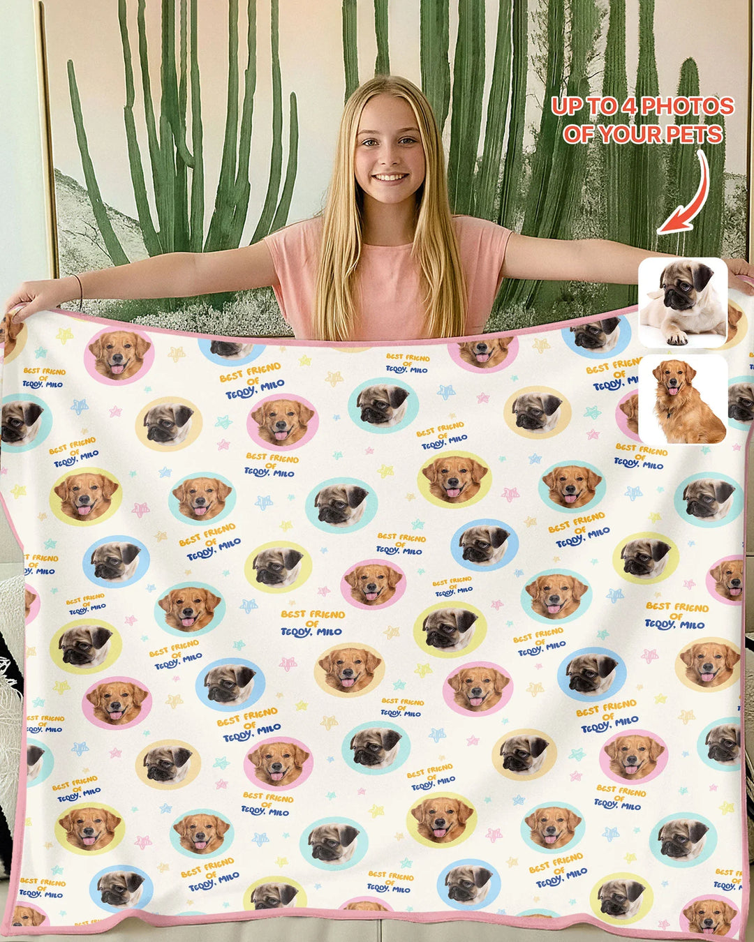 Manta de bambú personalizada con nombre y fotos de mascota para mejor amigo/a