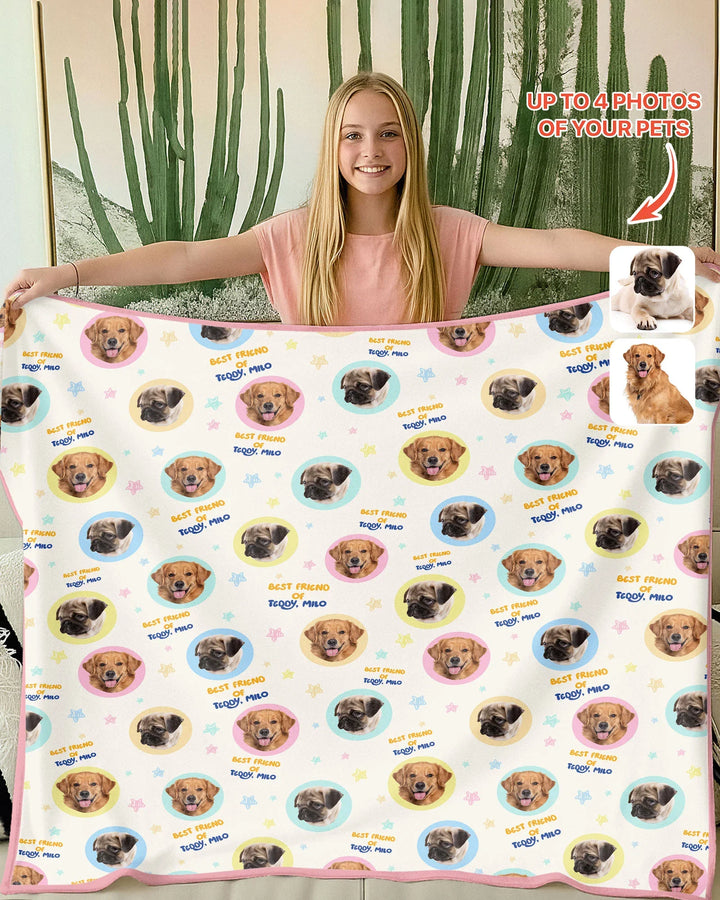 Manta de bambú personalizada con nombre y fotos de mascota para mejor amigo/a
