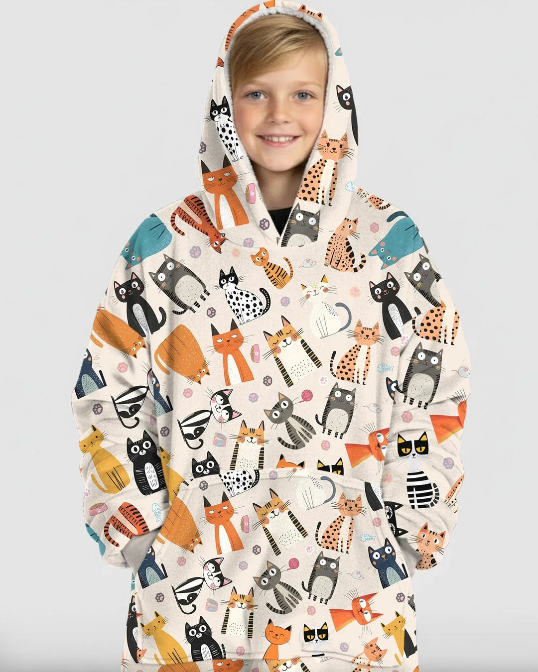 Manta Sudadera con Capucha de Bambú Personalizada a Juego para Familia de Gatos Traviesos y Tontos