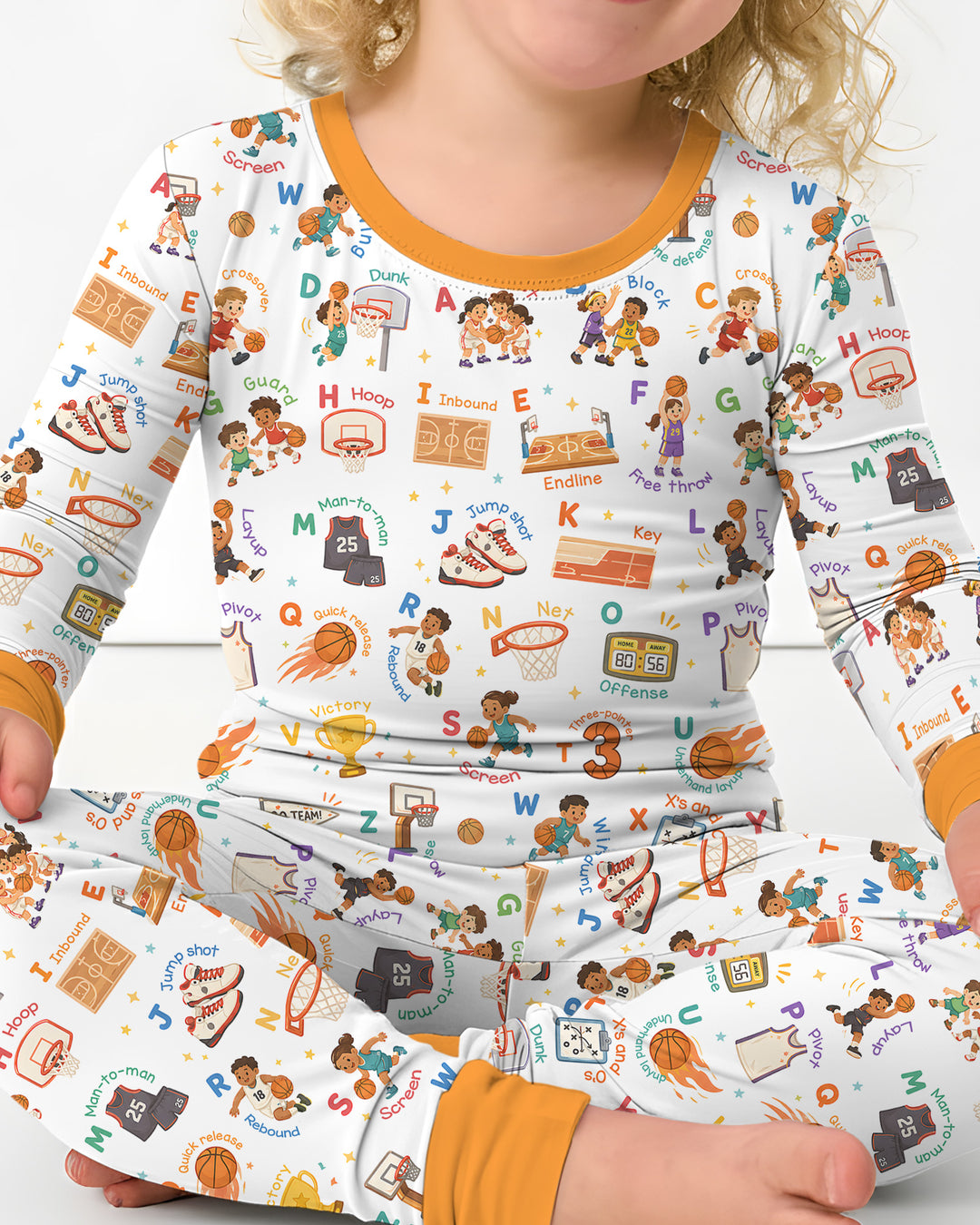 Basketball Alphabet Bamboo Two Piece Long Sleeve Pajama Set
