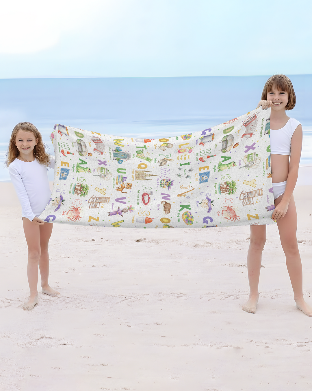 Alphabet of Lousiana Bamboo Beach Towel