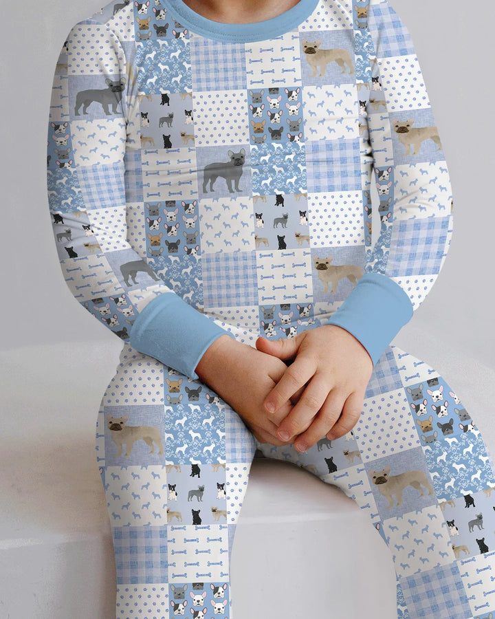 Frenchies Patchwork Family Matching Two Piece Long Sleeve Pajama Set