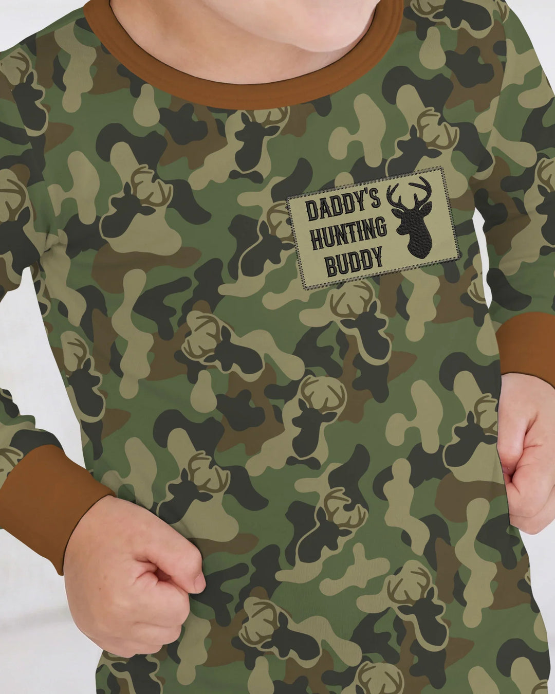 Embroidered Matching With Hunting Dad Bamboo Two Piece Long Sleeve Pajama Set