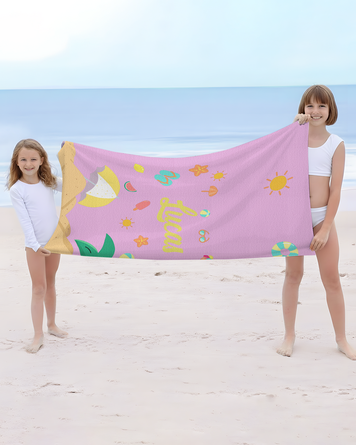 Personalised Fruits Palm Tree Marine Animals Bamboo Beach Towel