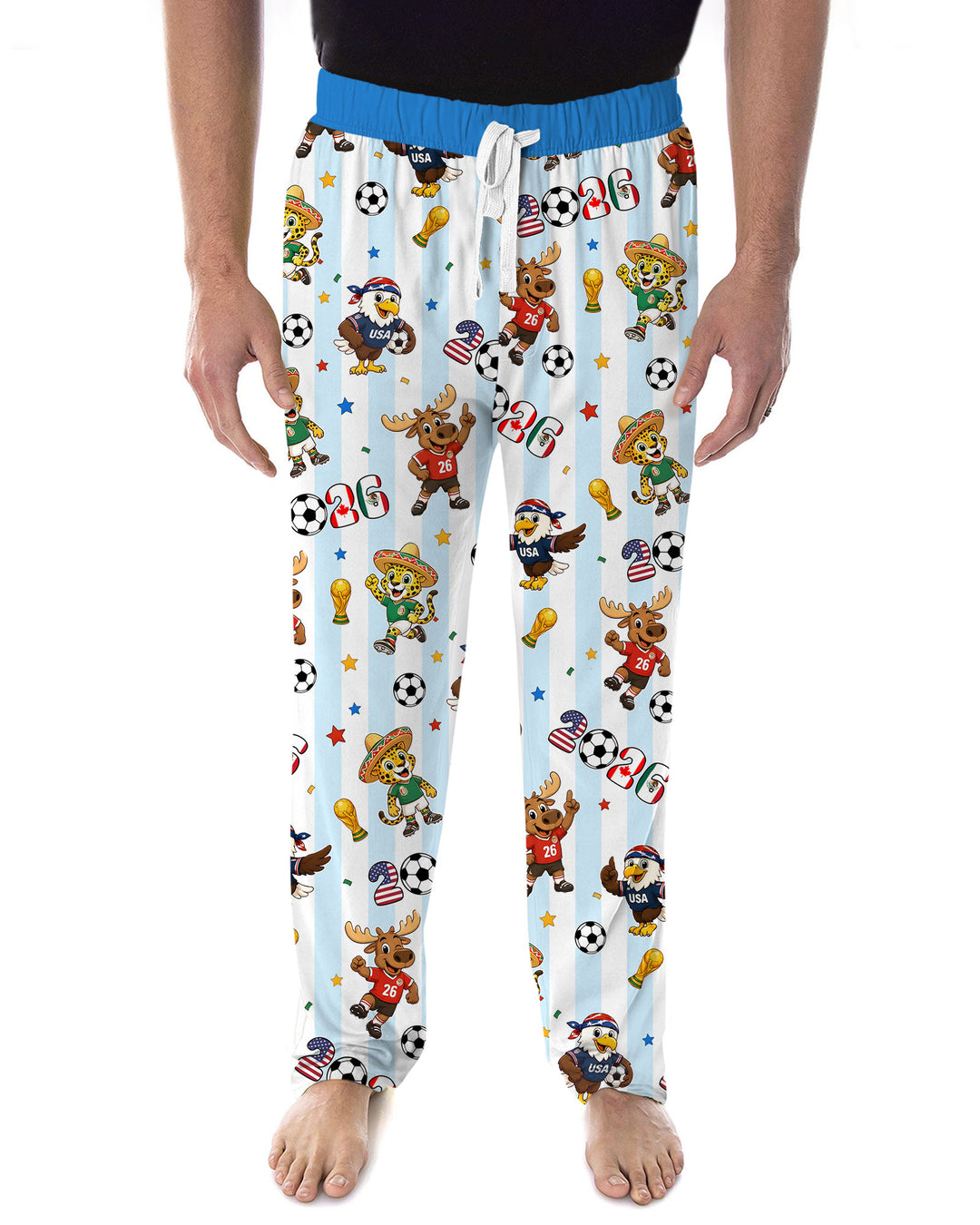 Striped Cute Mascots Soccer Cup 2026 Bamboo Men's Pajama Set