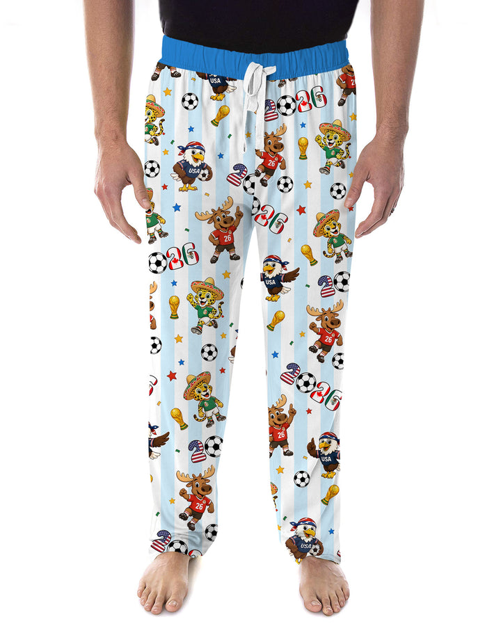 Striped Cute Mascots Soccer Cup 2026 Bamboo Men's Pajama Set