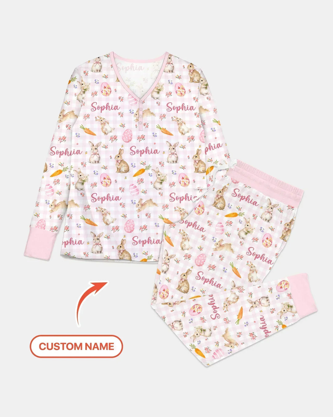 Custom Name Bunny Garden Women Pajama Set