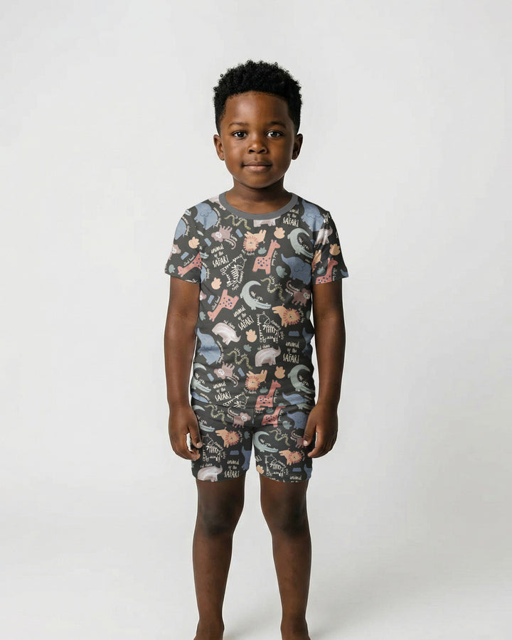 Funny African Animals Two Piece Short Sleeve Shorts Pajama Set