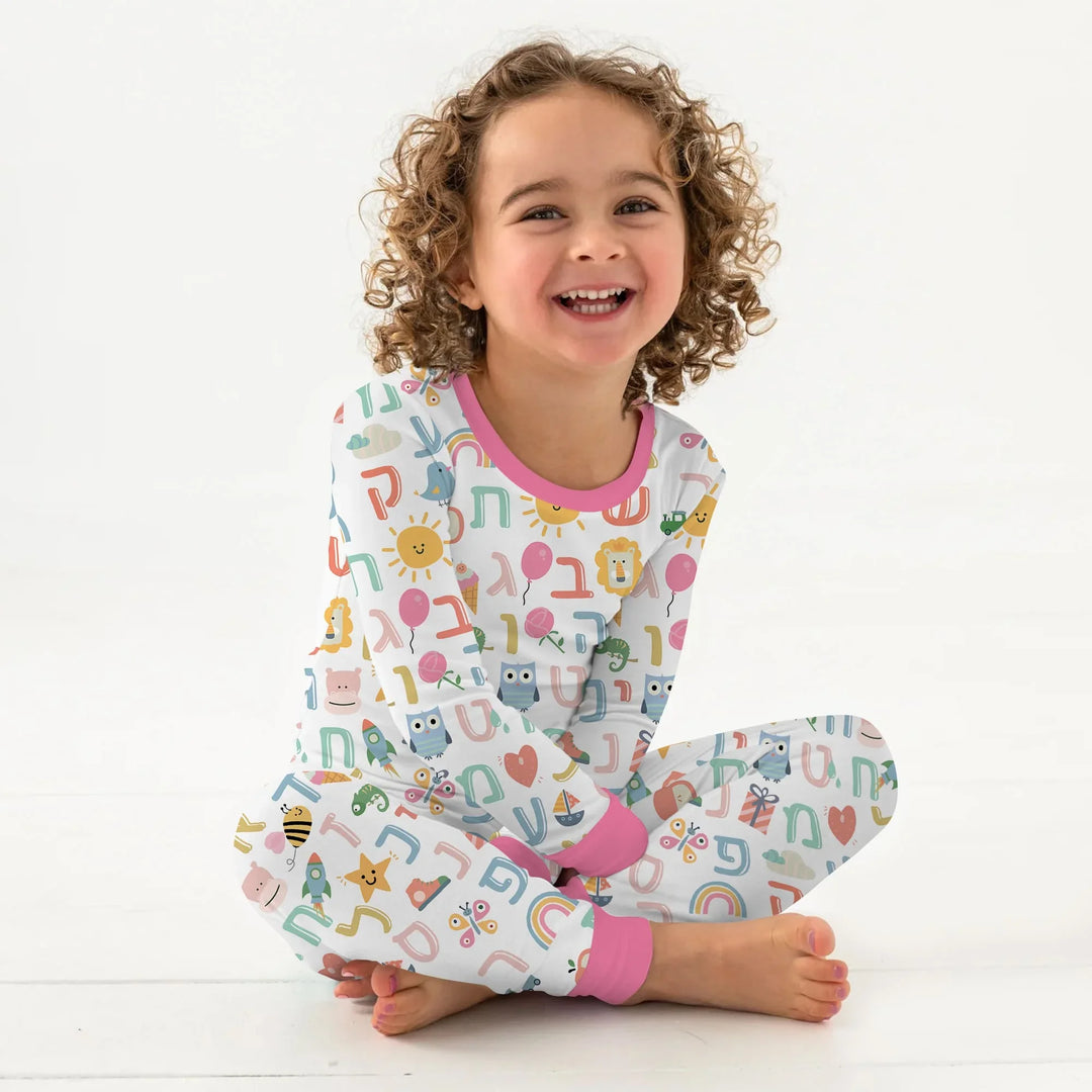 Hebrew Alphabet Two Piece Long Sleeve Pajama Set