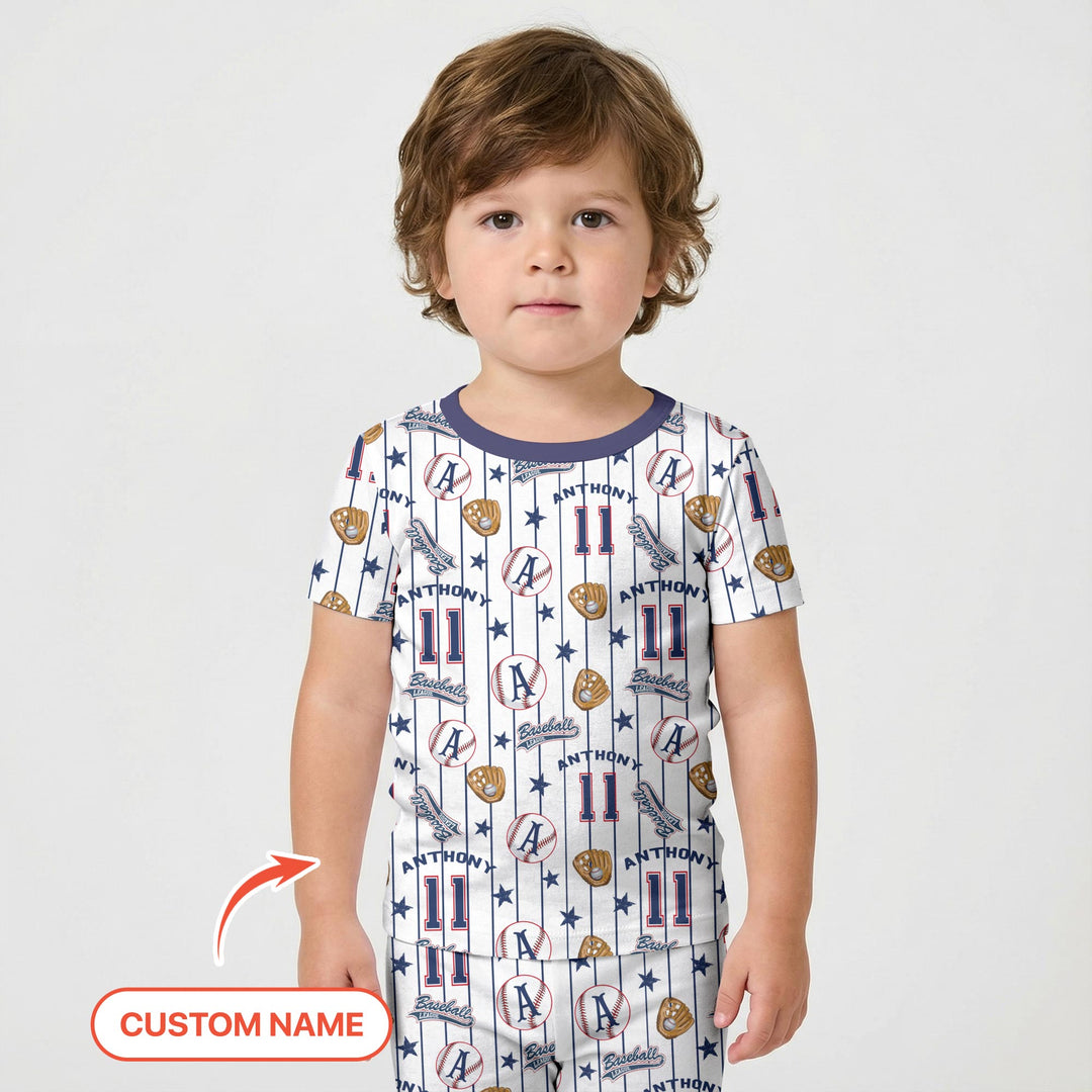 Custom Name Baseball Time Two Piece Short Sleeve Shorts Pajama Set