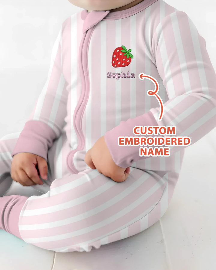 Personalized Embroidered Pink Stripes Baby Bamboo Convertible Zippy