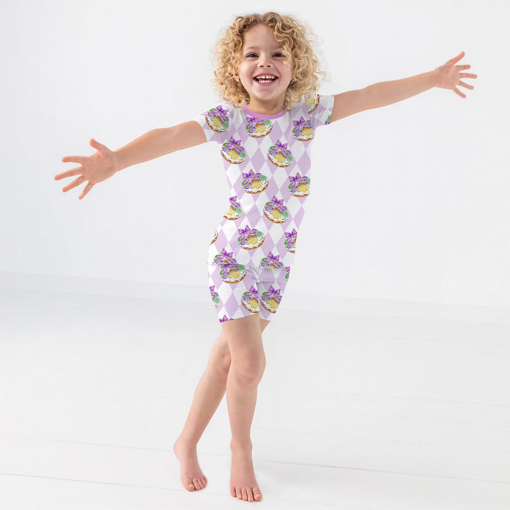 Mardi Gras Donut Two Piece Short Sleeve Shorts Pajama Set
