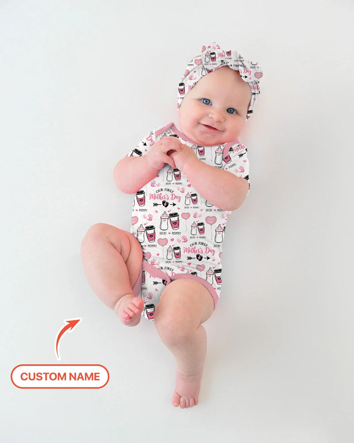 Custom Name First Mother's Day Drink Bamboo Bodysuit