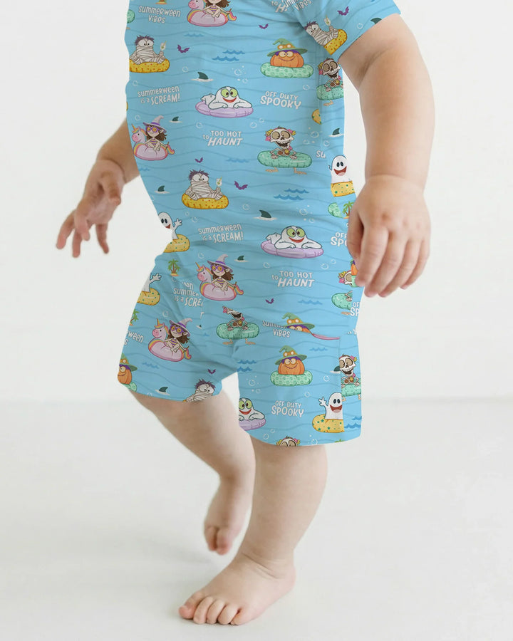 Summerween Cartoon Bamboo Two Piece Short Sleeve Shorts Pajama Set