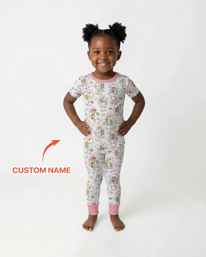 Custom Name Goose Happy 100 Days Of School Two Piece Short Sleeve Pajama Set
