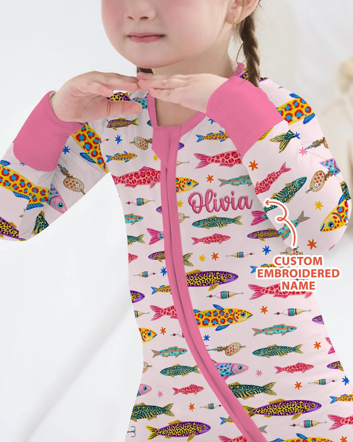 Custom Name Embroidered Colorful Fish Bamboo Convertible Zippy