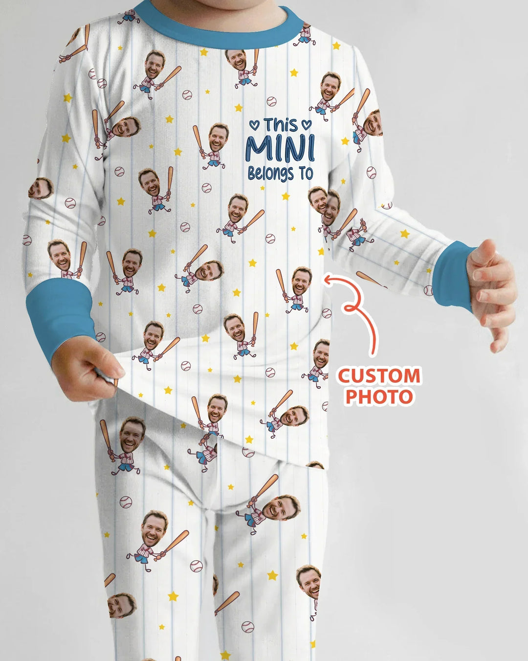 Embroidered Custom Dad And Mini Face  Bamboo Two Piece Long Sleeve Pajama Set