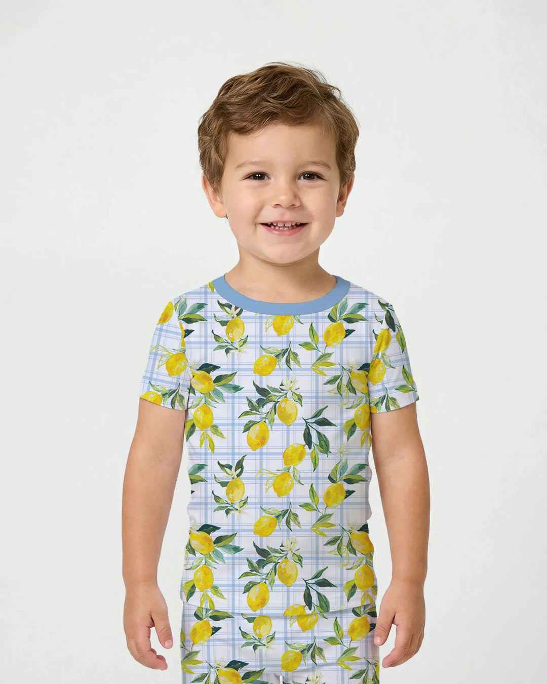 Conjunto de pijama de dos piezas de bambú de manga corta a juego familiar Limones Mediterráneos