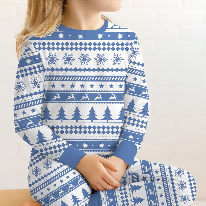 Blue Fair Isle Two Piece Long Sleeve Pajama Set