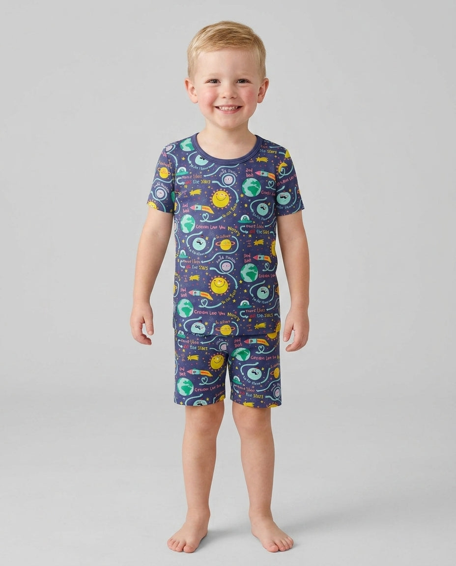Love to the Moon and Back  Bamboo Two Piece Short Sleeve Shorts Pajama Set