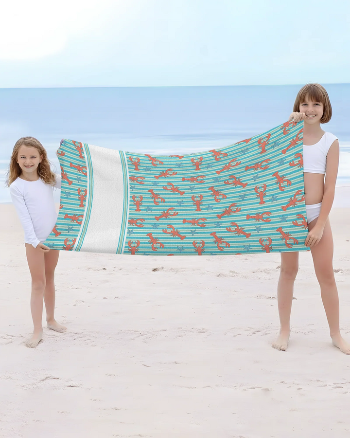 Coastal Lobster Stripe Bamboo Beach Towel