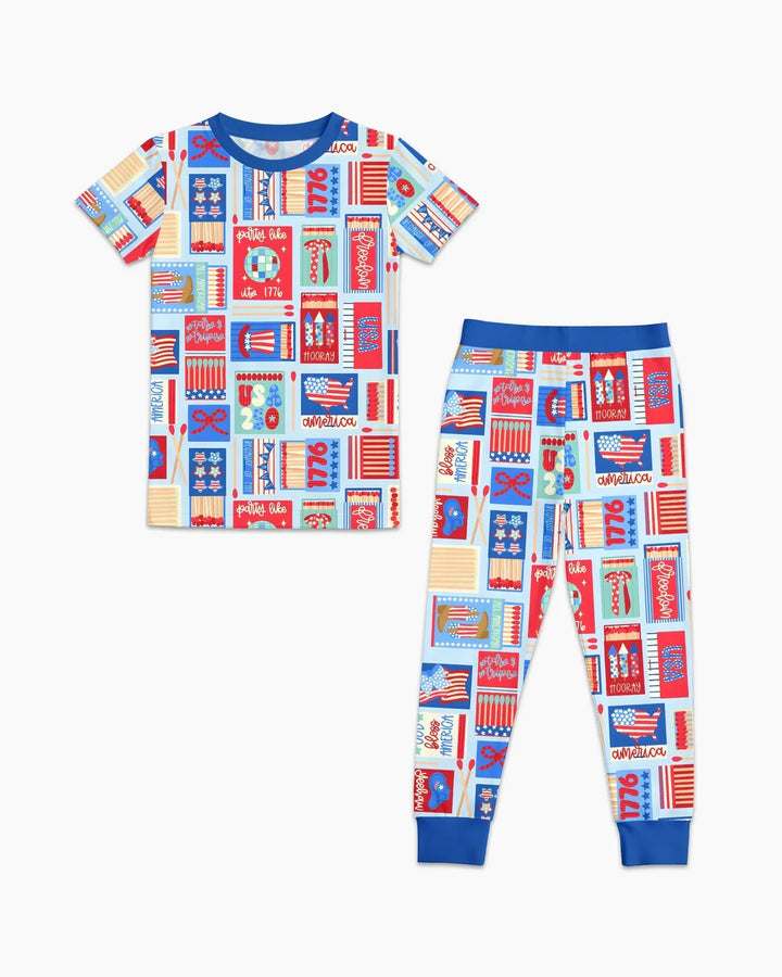 Patriotic Matchbox Family Matching Bamboo Two Piece Short Sleeve Pajama Set