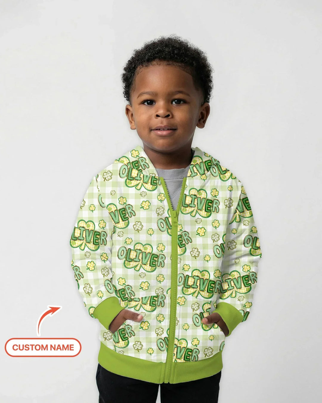 Lucky Shamrock Custom Name Zip Hoodie