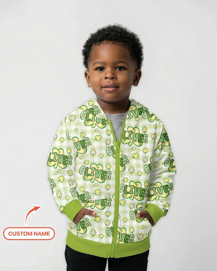 Lucky Shamrock Custom Name Zip Hoodie
