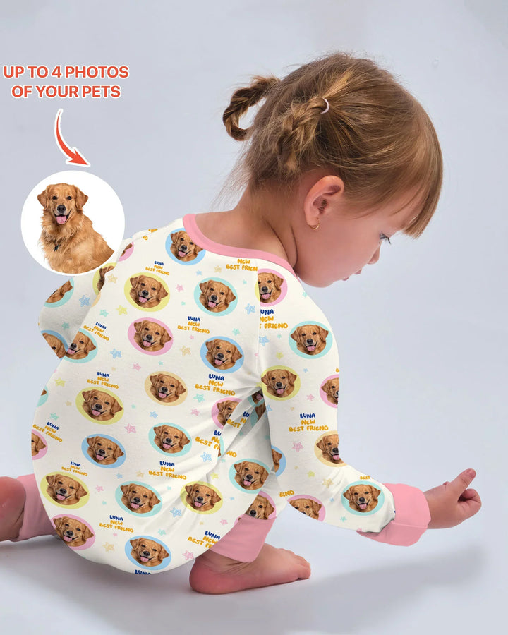 Pijama convertible de bambú con cremallera y fotos personalizadas de tu mascota "Mi nuevo mejor amigo"