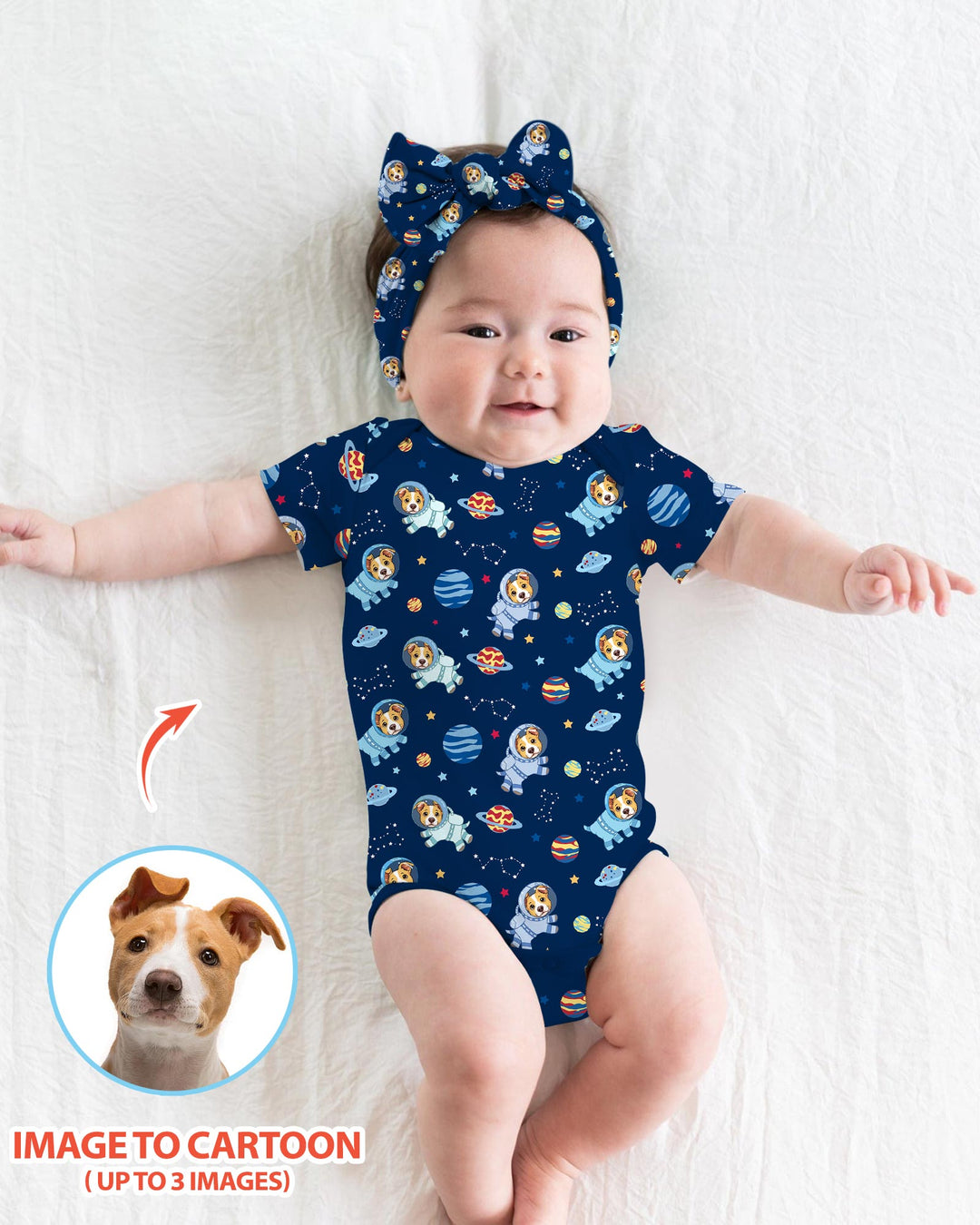 Astronaut Custom Pet Image Family Matching Bamboo Bodysuit