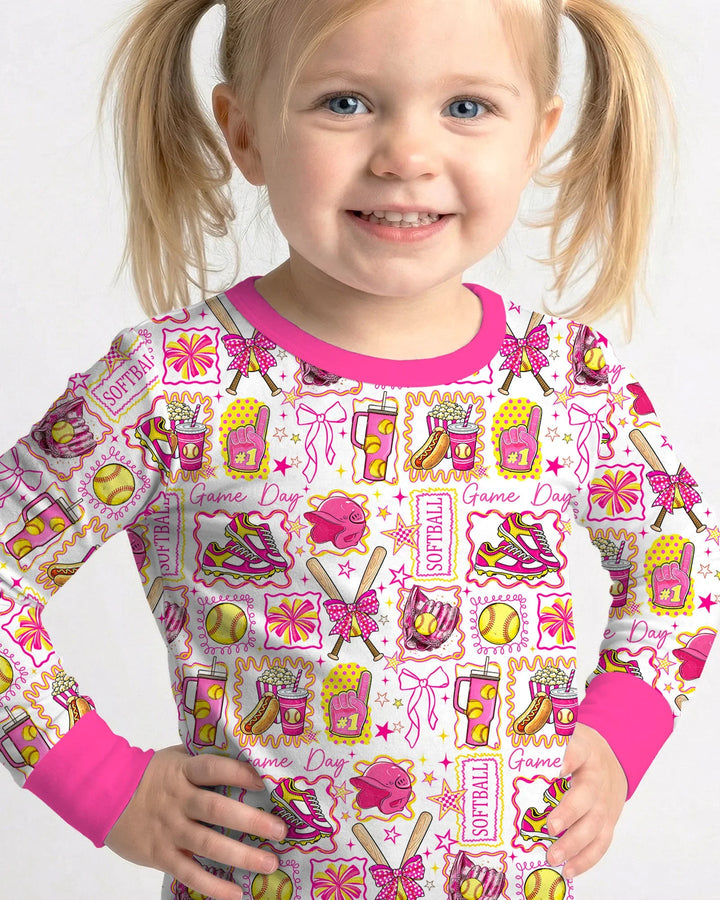 Pink Softball Game Day Bamboo Two Piece Long Sleeve Pajama Set