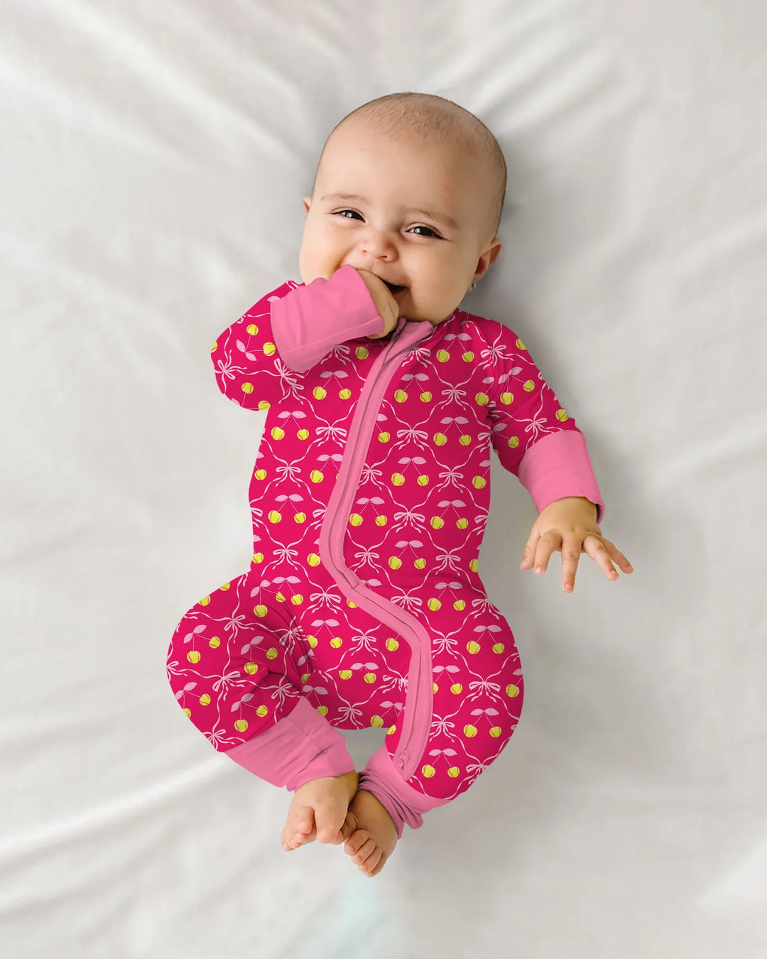 Cherry Baseball Softball Mom and Girl Matching Bamboo Convertible Zippy