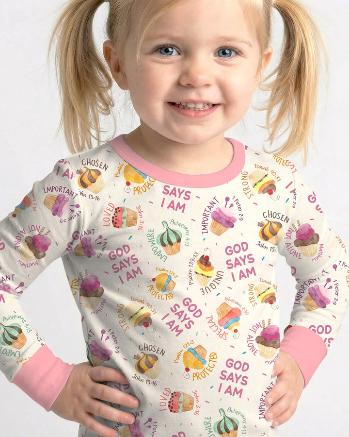 Cute Cupcake God Says I Am  Bamboo Two Piece Long Sleeve Pajama Set