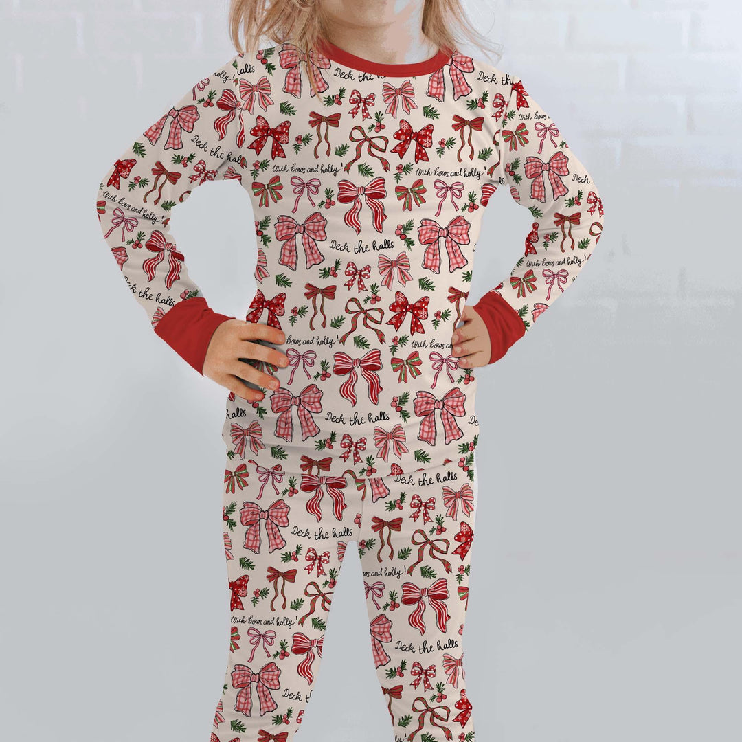 Coquette Christmas Bows Two Piece Long Sleeve Pajama Set