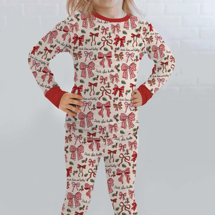 Coquette Christmas Bows Two Piece Long Sleeve Pajama Set