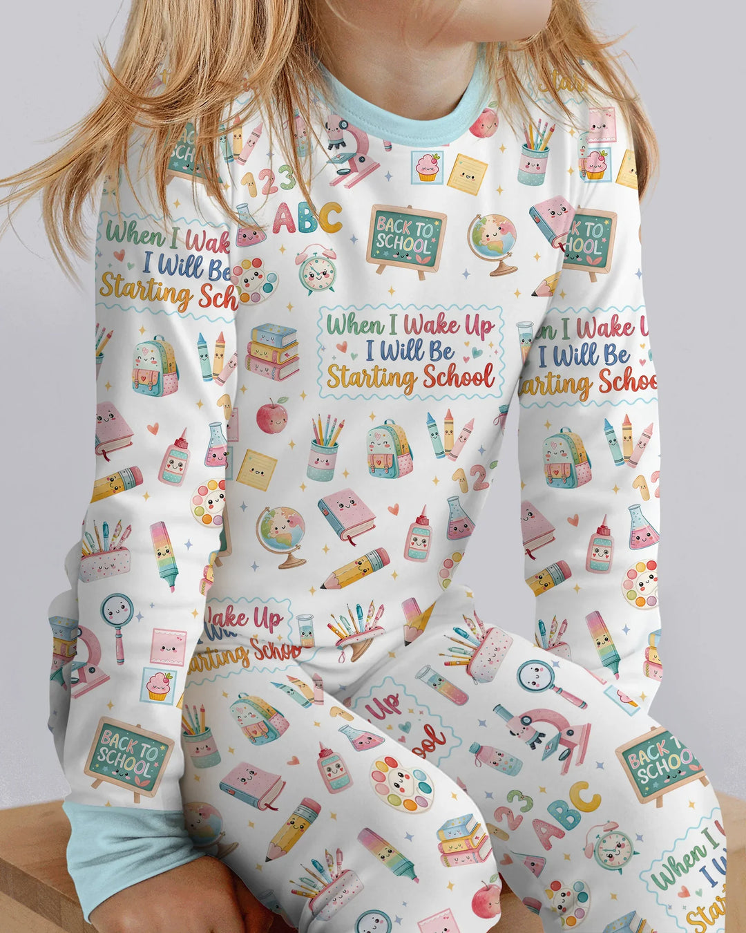 When I Wake Up I Will Be Starting School Bamboo Two Piece Long Sleeve Pajama Set