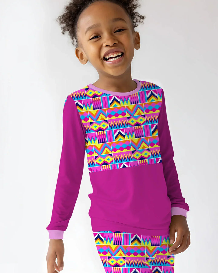 Kente Vibes Family Matching Bamboo Two Piece Long Sleeve Pajama Set
