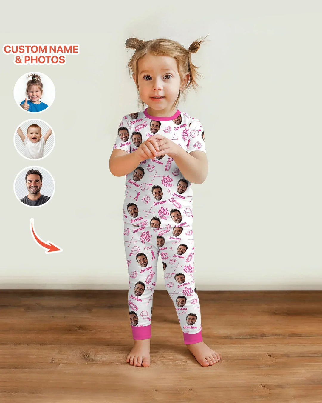 Custom Photo Best Dad By Par Bamboo Two Piece Short Sleeve Pajama Set