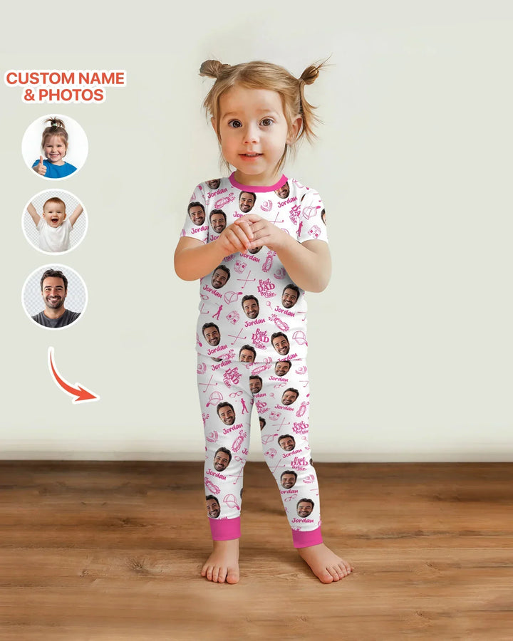 Custom Photo Best Dad By Par Bamboo Two Piece Short Sleeve Pajama Set