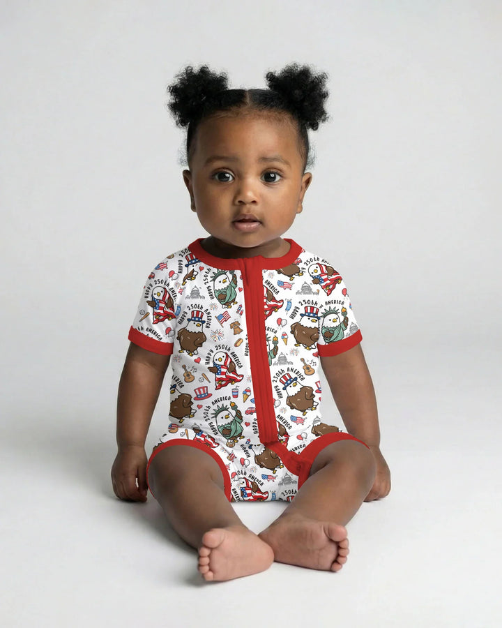 Happy 250th America Cute Patriotic Eagles Family Matching Bamboo Shorty Zippy