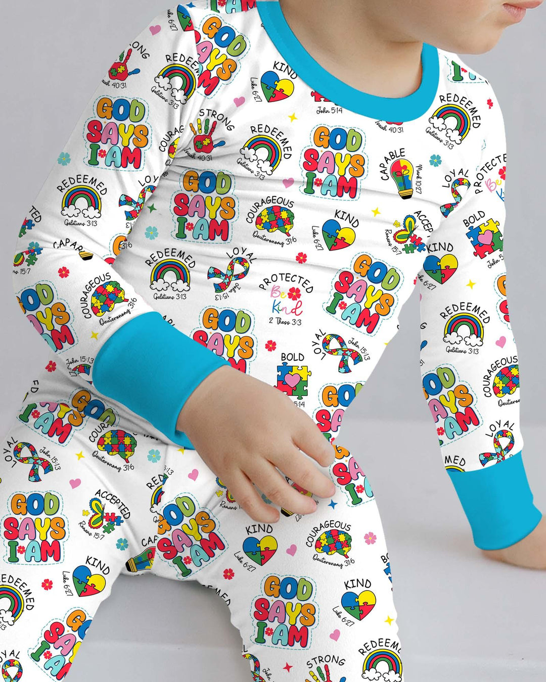 God Says I Am Autism Awareness Bamboo Two Piece Long Sleeve Pajama Set