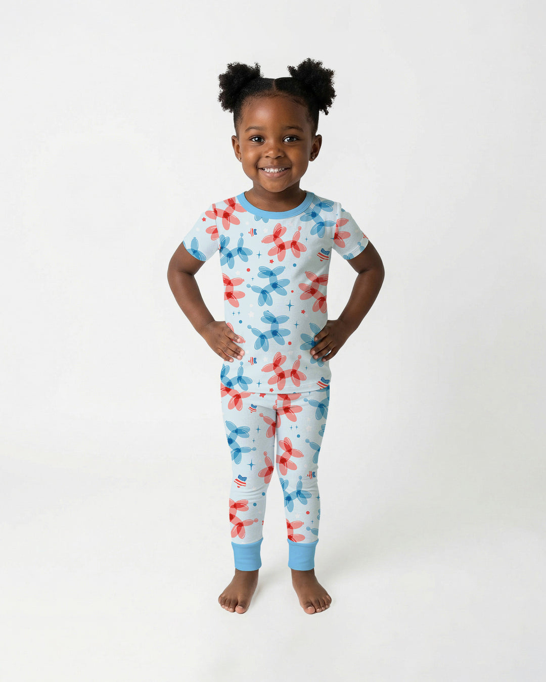 American Balloon Dog Party Bamboo Two Piece Short Sleeve Pajama Set